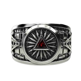 PikaLF Masonic Ring for Men, Crystal Triangle Masonic Freemason Ring, Freemason Symbol Masonic Rings, Hip Hop Biker Ring, Religious Amulet Ring, Punk Masonic Jewelry Gift for Men Boys (T1/2, Silver)