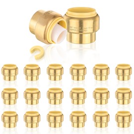 HeSun 20-Pack Pushfit Plug (End Cap), 1/2-Inch Push to Connect Plumbing Fittings with Disconnect Clip, Brass Push-fit Fittings for PEX, Copper, CPVC, PE-RT Pipes