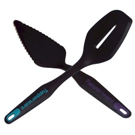 Tupperware Chef Series Pro Black Utensils Set 2 Wedge Pie Server and Spatula
