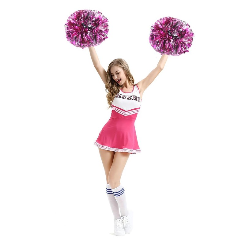 Hooshing 2PCS Pink and Silver Cheerleading Pom Poms with Baton
