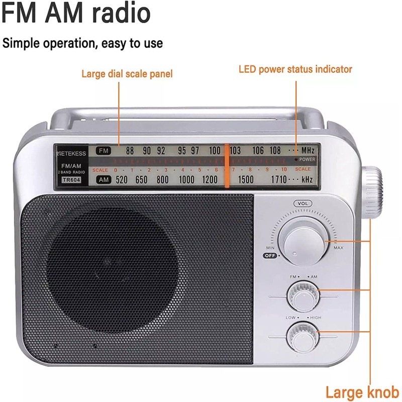 Retekess TR604 AM FM Radio Portable Transistor Analog Radio with