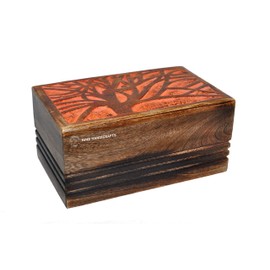 Hind Handicrafts Antique Handmade Handmade Rosewood Edging Wooden Urns for Human Ashes for Adults Funeral Urn Box - 200 Cu/in or Pound (Tree 5, Orange Washed)