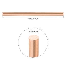 sourcing map 1 Pack Pure Copper Round Rod 12mm/1/2 Inch Diameter 300mm/11.8 Inch Length Solid Copper Rod Lathe Bar Stock for DIY Metal Craft Metal Working Hobbies