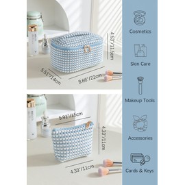 Kallsi 2 Pcs Small Makeup Bag for Women, Plush Cosmetic Bag, Makeup Pouch for Purse, Travel Toiletry Bag, Cute Make up Organizer Set Blue Dot