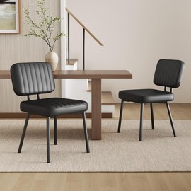 HVZHVZ Dining Chairs Set of 4, Upholstered Mid Century Modern Kitchen Dining Room Accent Chairs with Faux Leather Cushion Seat & Metal Legs for Kitchen, Living Room (Black, Set of 2)