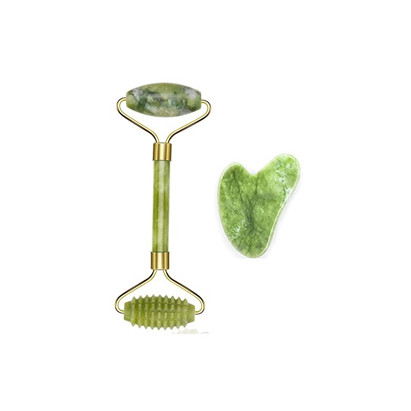 100% Jade Roller Set, Gua Sha Massager, Natural Jade Roller,