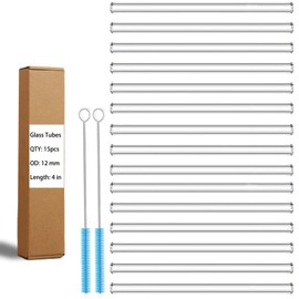 15 Pack Short Glass Straws Shatter Resistant: Reusable Straws Glass Cocktail Straws, Glass Drinking Straws for Party, Borosilicate Glass Tube 4 inch Small Glass Pipe Industrial Glass Tubing 12 mm