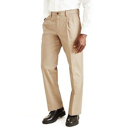Dockers Men's Classic Fit Signature Khaki Lux Cotton Stretch Pants-Pleated (Regular and Big & Tall), Timberwolf, 36W x 30L