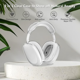 Frylaa for 3 in 1 AirPods Max Case Clear,Soft TPU Ear Pad Case Cover/Ear Cups Case Cover/Headband Cover for Airpods Max Case Cover,Clear Protecitve Case for AirPod Max Headphone Accessories-Crystal