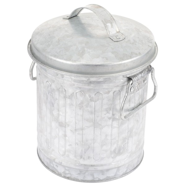 BESPORTBLE Galvanized Trash Can Mini Desktop Wastebasket with Lid and
