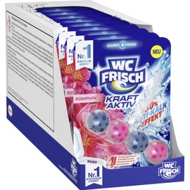 WC FRISCH Kraft Aktiv Blue Rinse Blossom Freshness (Blütenfrische), Toilet Cleaner, Pack of 10, Colour Rinse with 50% More Shine