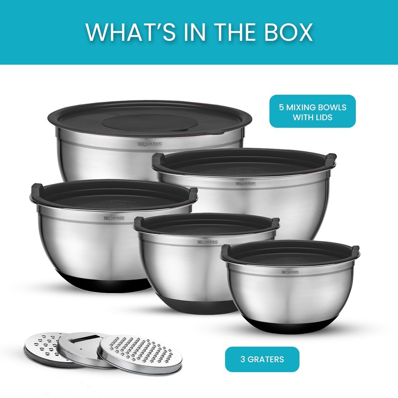 Mixing Bowls with Airtight Lids - 8PCS Stainless Steel Nesting