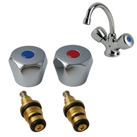 Rimex Faucet Head Set Cold Water Tap Hot Water Kitchen Bathroom Hood Handle Plumbing Top 1/2" Valve Top For Bathroom Red Blue Chrome Plated 1 Pair