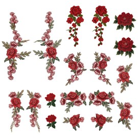 FINGERINSPIRE 9 Pairs of Rose Flowers Appliqué for Sew-On Embroidered Flowers Patches, 3D Red Flower for Sew-On and Iron-On Embellishments Appliqué Sewing Patches for Clothing Jeans Jackets Bags DIY