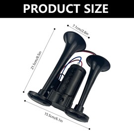 Rppiup Air Horn 12V, 600DB Super Loud Car Horn, Double Tube Train Horn with Compressor, Airhorn for Truck, Train, Car, Van (Black)