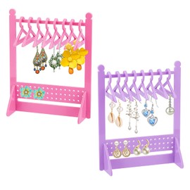 Kukiwhy 2 PCS Acrylic Earring Holder Rack with Mini Hangers,Jewelry Display Stand Ear Studs Organizer Storage For Women Girl