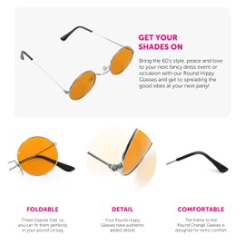 Orange Circular Hippy Glasses - Pack of 1-1970s 1960s Disco Hippie - Fancy Dress Accessory Hipster Sunglasses