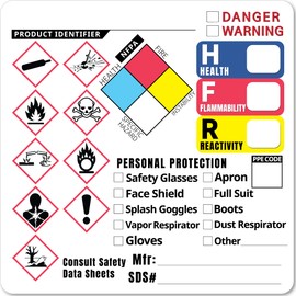 100pcs, 2-1/2" x 2-1/2", Optimized GHS Labels Hazardous Chemical Safety Data Stickers - HAZCOM Secondary Container HMIS OSHA MSDS Hazard NFPA SDS MSD Hazmat Sheet