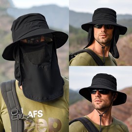 Sun Hats for Men Women Fishing Hat UPF 50+ Breathable Wide Brim Summer UV Protection Hat with Face Cover & Neck Flap