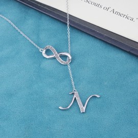 Cali Trove Diamond Infinity Lariant Necklace for Women in 925 Sterling Silver | Infinty Pendant for Women in A to Z Letters | Special Silver Pendant Necklace Gift for her | Fashion Jewelry for Women N