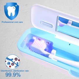 RILIZER Toothbrush Sanitizer, UV Toothbrush Sanitizer Holder, Portable Toothbrush Travel Case for Toothbrush, Toothbrush Covers Powered by AA Battery or USB-C