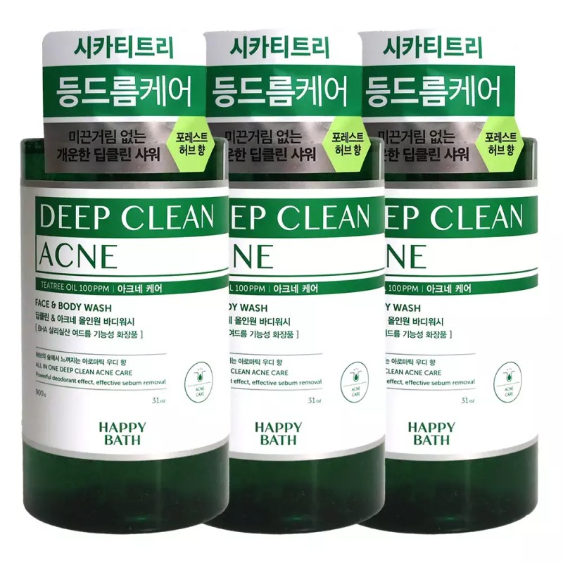 Happybath 해피바스 딥클린 티트리 아크네케어 바디워시 900g x3개 Happy Bath