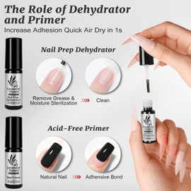 Lavender Violets 6-Piece Gel Base and Top Coat Set: Nail Dehydrator and Primer, 5-in-1 Base Coat Builder Gel, Rubber Base Coat, Matte and No-Wipe Top Coat for Gel Nail Polish C200