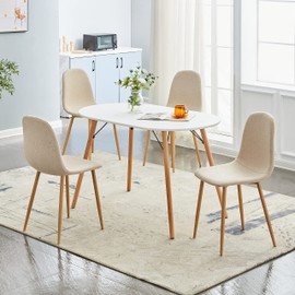 FurnitureR Dining Chairs Set of 4, Upholstered Fabric Armless Dining Room Seating, Side Chair Mid-Back with Metal Legs for Kitchen Living Room Bedroom, Light Beige