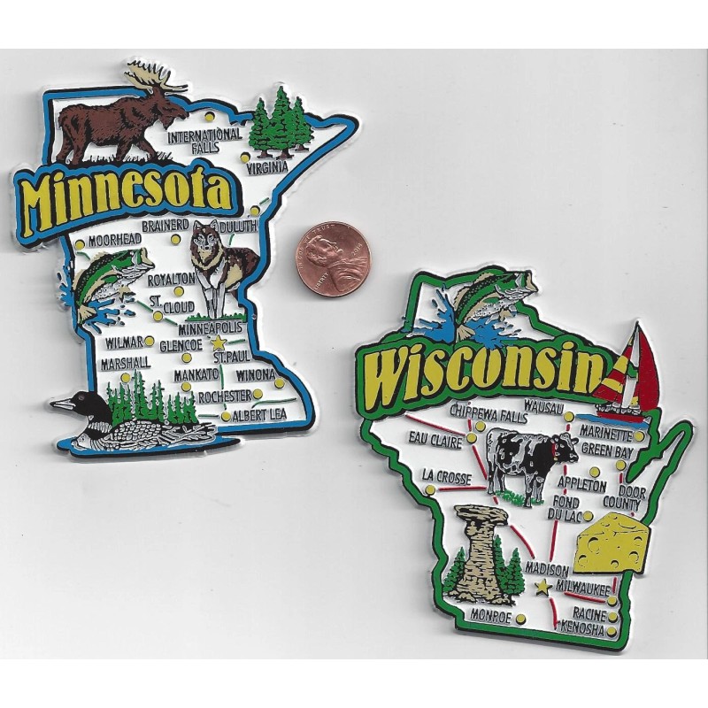 CLASSIC MINNESOTA JUMBO STATE MAP MAGNET 7 COLOR NEW USA