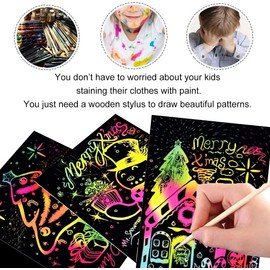 Ashintar Rainbow Art Scratch Paper,20pcs 16K Size Scraping Painting Paper Art Sets for Girls,Boys, DIY Craft Drawing Magic Black Scratch Decoration Paper Cards for Home Christmas Birthday Party Gift