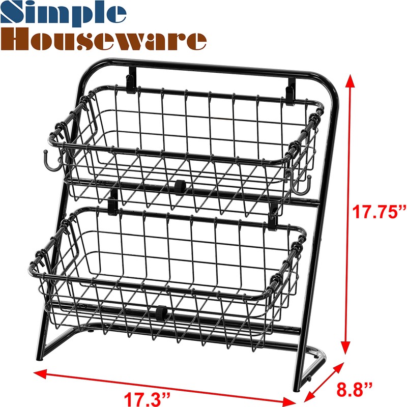 Simple Houseware 2-Tier Rigid Wire Market Basket Stand, Black