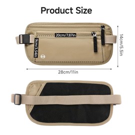 UIHRLM Money Belt, Ultra-Slim Hidden RFID Blocking Travel Money Belt, Anti-Theft Adjustable Waterproof Bumbag Waist Wallet Secure Pouch for Cash Phone Cards Passport for Men Women (Khaki)
