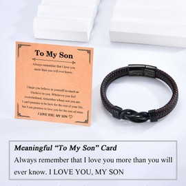 EPVID Son Gifts, Leather Bracelet for Son from Mum Dad, Perfect Christmas Valentiens Day Birthday Graduation Gifts for Him, Stocking Fillers for Men Teenage Boys