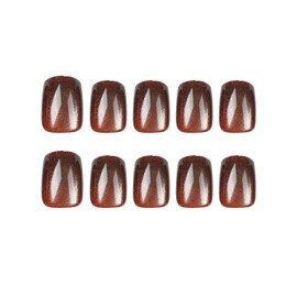 Brown Press on Nails Short Suqare Fake Nails with Cat Eye Designs Glitter False Nails Press ons Brown Full Cover Glue on Nails Acrylic Glossy Stick on Nails for Women Girls 24 Pcs
