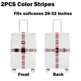pdodo Suitcase Strap Set with Combination Lock, 4 Pieces Suitcase Straps with 2 Luggage Tags, Nylon Luggage Strap for Car and Van, Multi-Colour