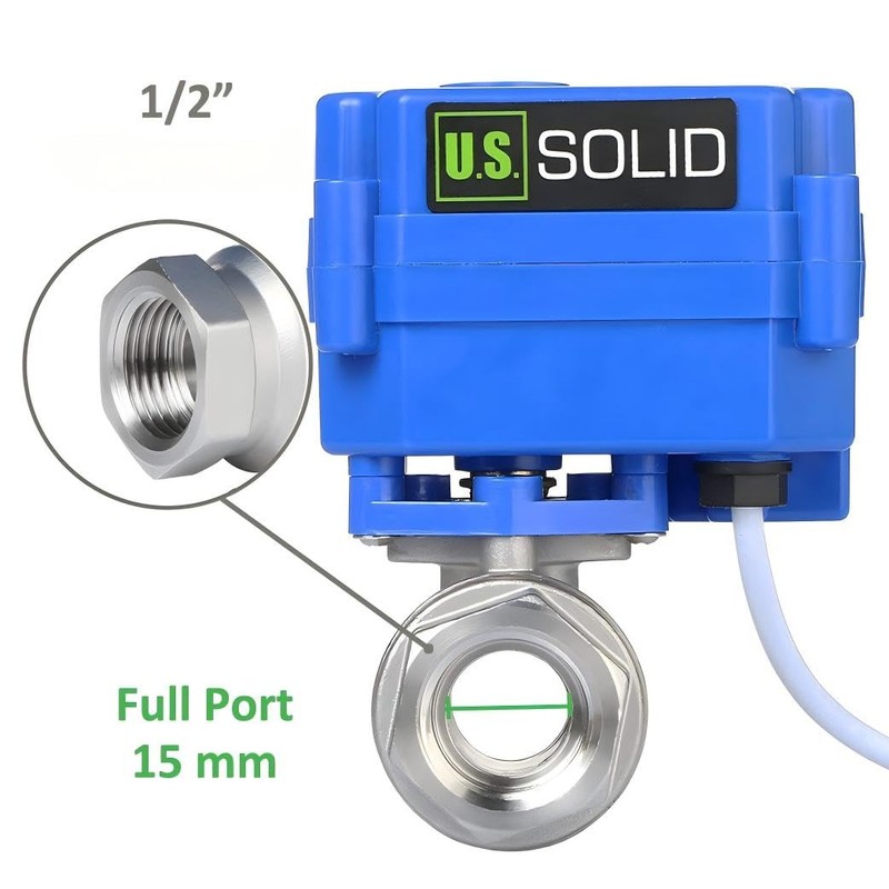 U.S. Solid 1/2" Motorized Ball Valve, Stainless Steel Electrical Valve