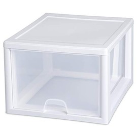 Sterilite 27 Quart Durable Plastic Single Modular Stacking Storage Drawer Container with Clear Bin and White Frame for Household Organization
