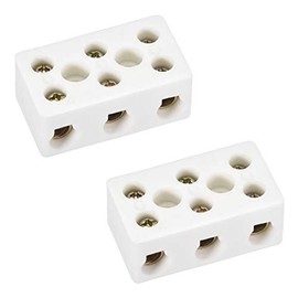 uxcell 3 Way Ceramics Terminal Blocks High Temp Porcelain Ceramic Connectors for Electrical Wire Cable 2pcs