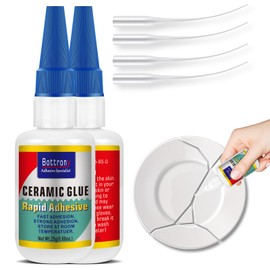 BOTTRONY Ceramic Glue, 2 Pack Super Glue for Ceramic and Pottery Repair, Fast Instant Waterproof Cyanoacrylate Adhesive for Porcelain, Pottery, Dishes, Tiles, DIY Crafts, and More
