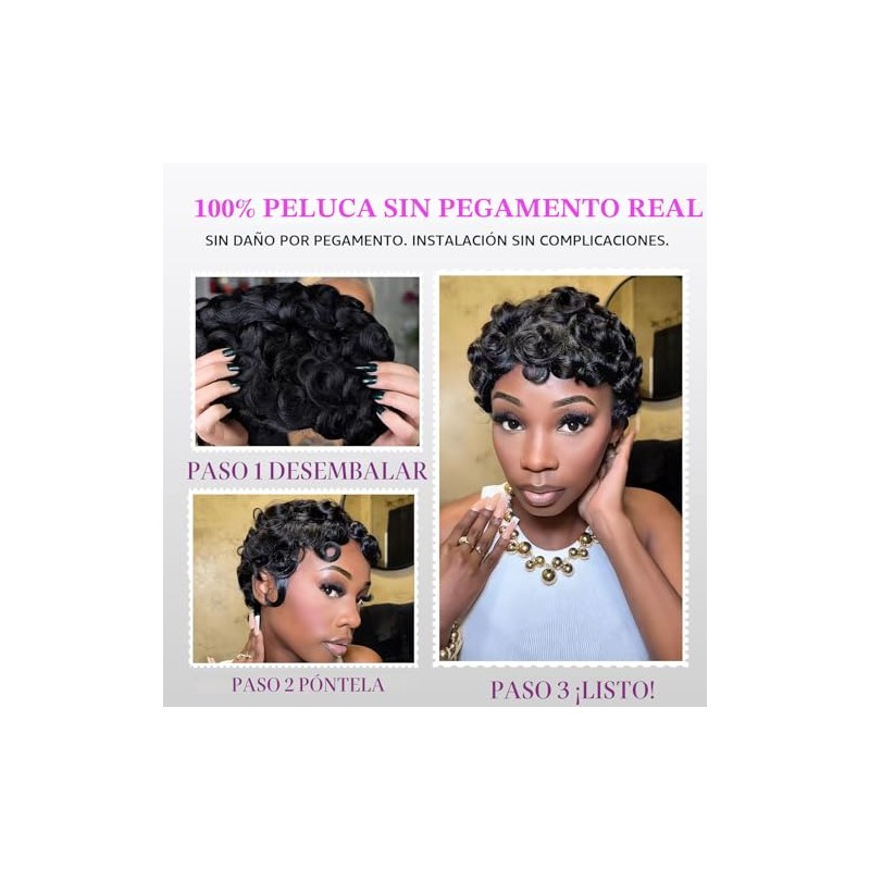showreal Pelucas de cabello humano con corte Pixie para mujeres