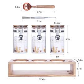 KKC HOME ACCENTS Glass Food Storage Jars with Airtight Wood Lids, Vacuum Borosilicate Sealed Glass Cansisters with Locking Clamp Lids and Scoop for Tea,Sugar,Ground Coffee 13 Fluid Ounces