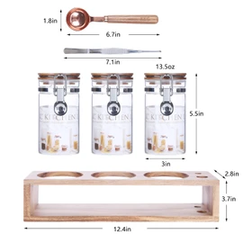 KKC HOME ACCENTS Glass Food Storage Jars with Airtight Wood Lids, Vacuum Borosilicate Sealed Glass Cansisters with Locking Clamp Lids and Scoop for Tea,Sugar,Ground Coffee 13 Fluid Ounces