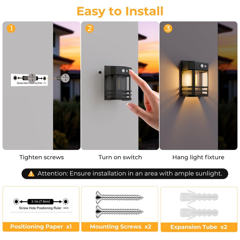 btfarm 2 Pack Solar Wall Lights Outdoor,3 Modes Motion Sensor