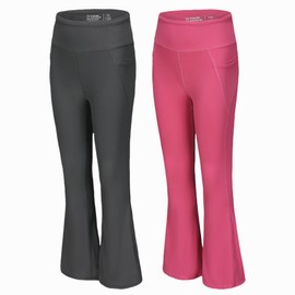 Deuerr Girls' Flare Leggings with Pockets Trendy Girls' Ribbed Knit Bell Bottoms High Waisted Yoga Pants Grey Rose for 6-7Years