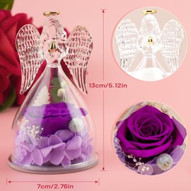 Miofula Preserved Real Rose Angel Gifts for Women, Forever Rose in Glass Angel Figurines Gifts for Mum, Angel Rose Birthday Gifts for Her Grandma Wife on Christmas Valentine Mother's Day Anniversary