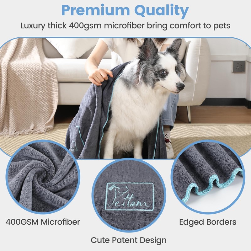 PETTOM 2 pieces dog towel dark grey dark grey