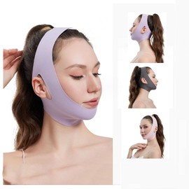 Correa Adelgazante Facial, Faja Mentonera Reduce Papada Correa Adelgazante Facial Antia, Bandas Faciales de Tonificación, (Morado +Rosa)