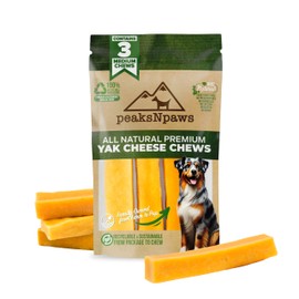 peaksNpaws Himalayan Yak Chews, High Protein Dog Treat for Aggressive Chewers, Natural, Long Lasting, Lactose Free Chew Stick for Pet Under 35 lbs, 4 Medium Treats, 100% Eco-Friendly Packaging