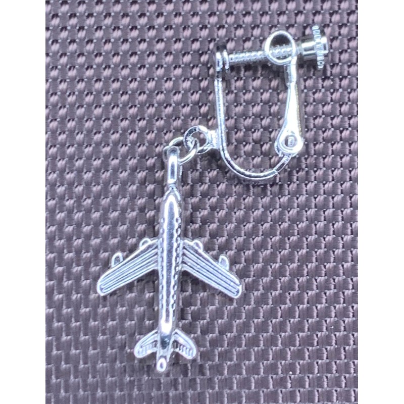 airplane jet aircraft flight brass earrings silver color earrings, No