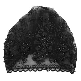 Turban Fashionable Beautiful Unique Retractable Muslim Embroidered Beading Female Hat GiftBlack
